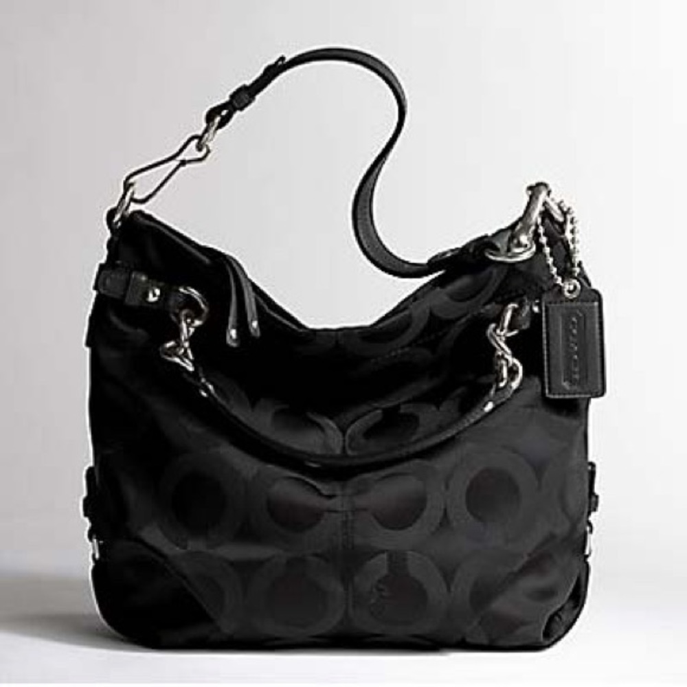 SOLD Coach op art black sateen hobo bag - Picture 1 of 12